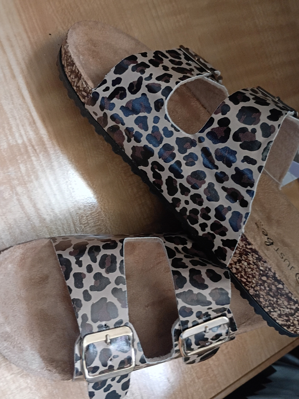 Leopard Print Double-Buckle Slide Sandals - Brown Leopard